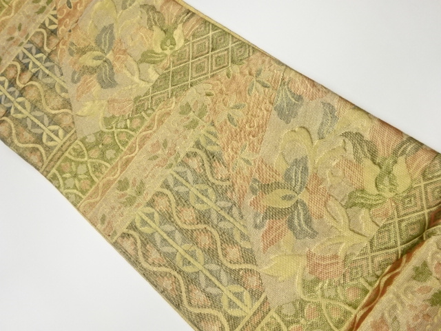 JAPANESE KIMONO / VINTAGE FUKURO OBI / SAGANISHIKI / MATELASSE / WOVEN FLOWER ARABSQUE